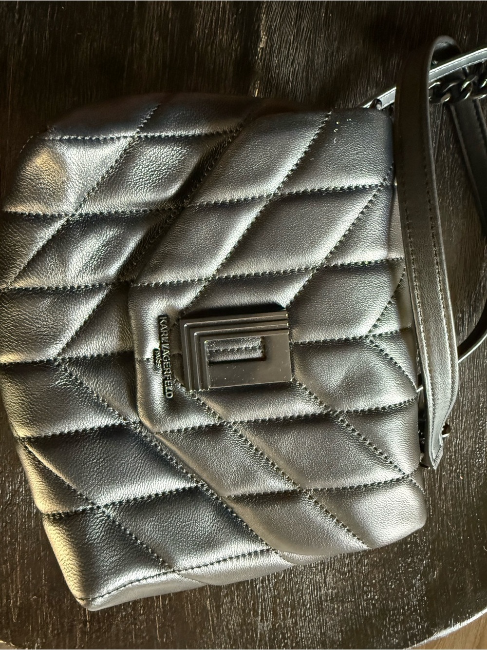 Karl Lagerfeld Black Quilted Mini Crossbody with Signature Lock
